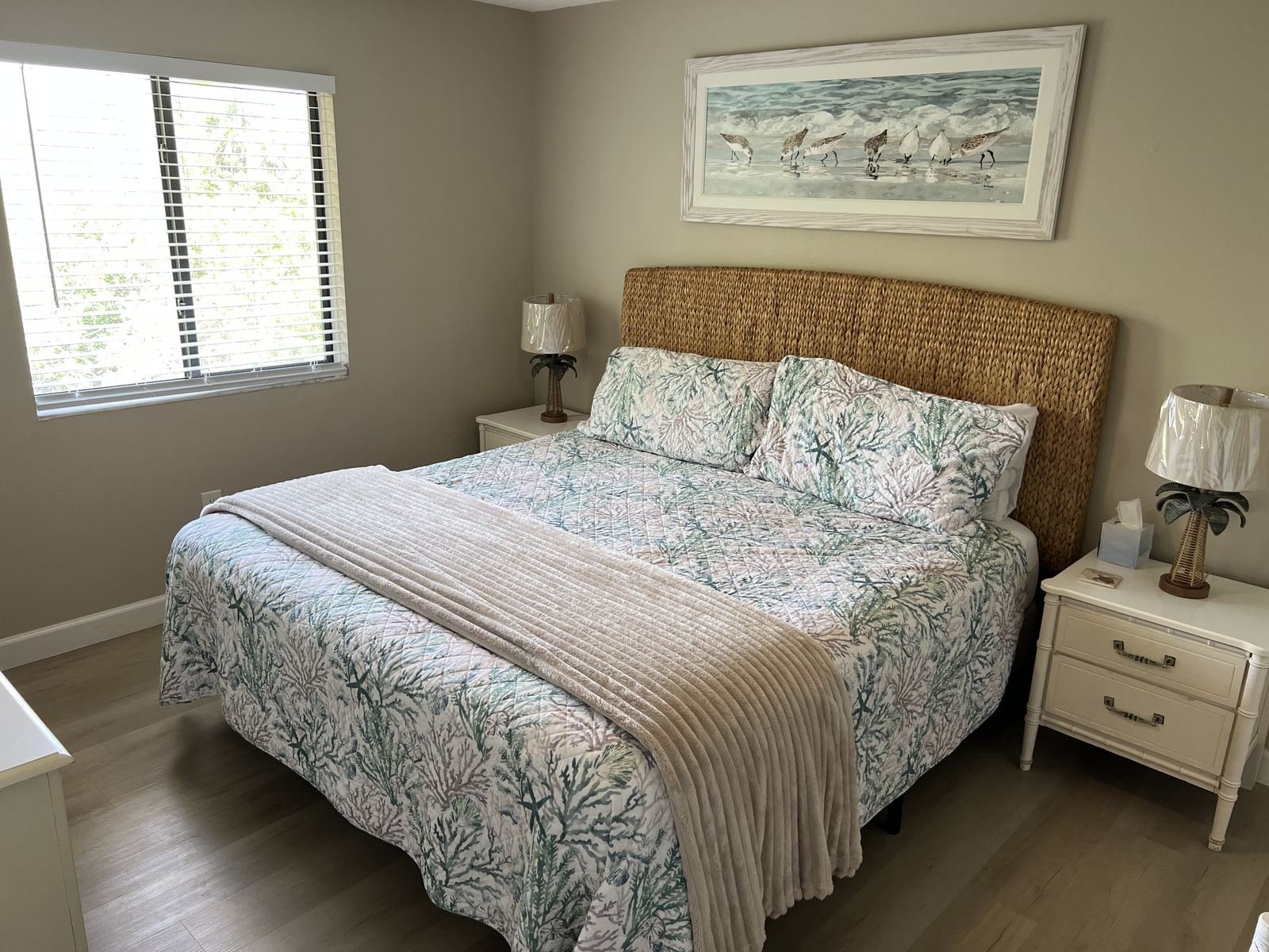 Coastal-style queen bedroom